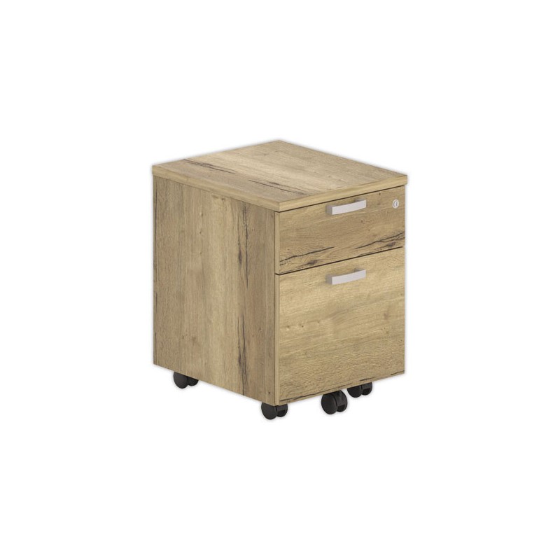 Caisson mobile mélamine 2 tiroirs 1 plumier Chêne veiné monté - Shopdeschefs
