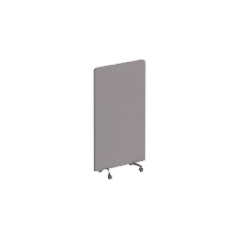 Cloison acoustique tissu gris roulettes argent 190 x 100 cm montée - Shopdeschefs