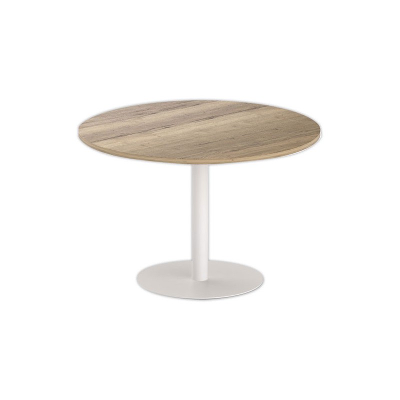 Table ronde diam 116 cm plateau chêne veiné pied tulipe blanc - Shopdeschefs