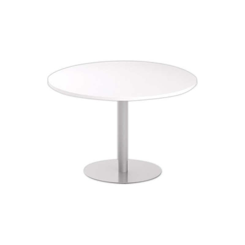 Table ronde diam 116 cm plateau blanc pied argent pied tulipe - Shopdeschefs