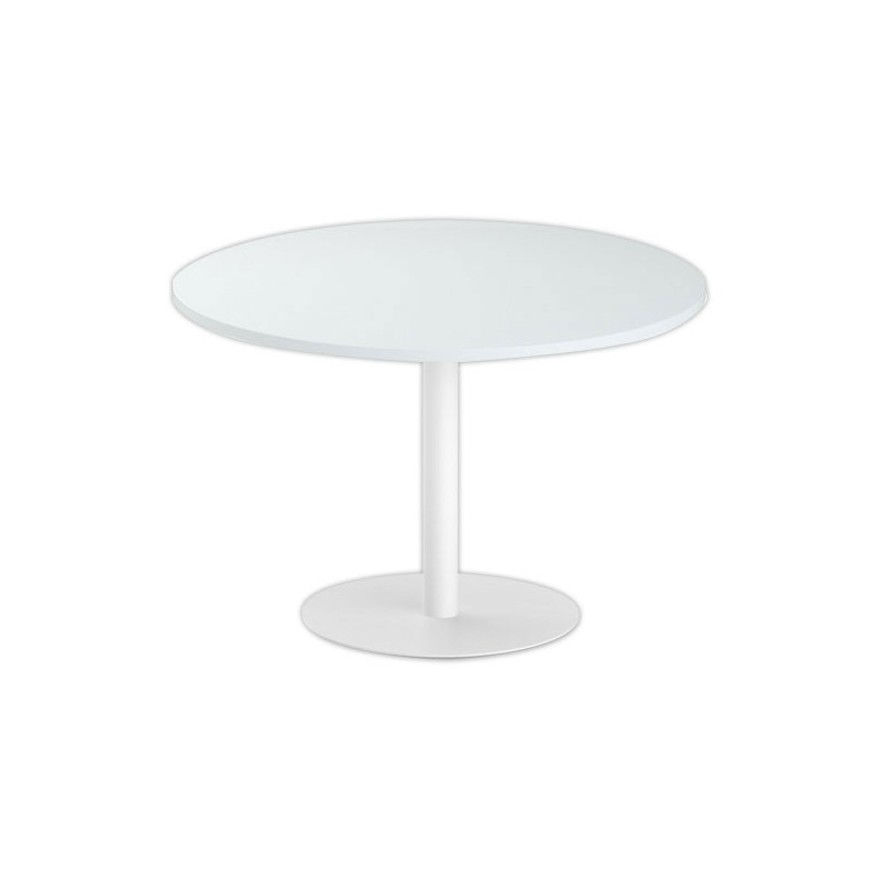 Table ronde diam 116 cm plateau gris pied blanc pied tulipe - Shopdeschefs