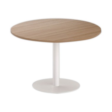 Table ronde diam 116 cm plateau noyer pied blanc pied tulipe - Shopdeschefs