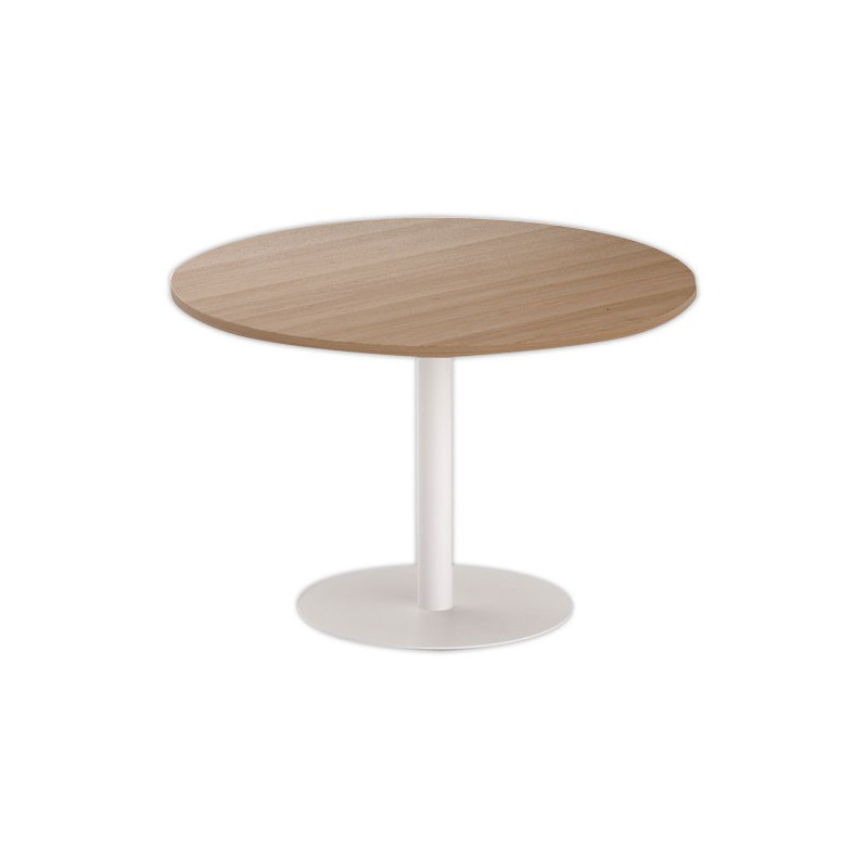 Table ronde diam 116 cm plateau noyer pied blanc pied tulipe - Shopdeschefs