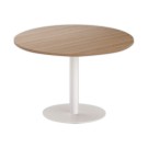 Table ronde diam 116 cm plateau noyer pied blanc pied tulipe - Shopdeschefs