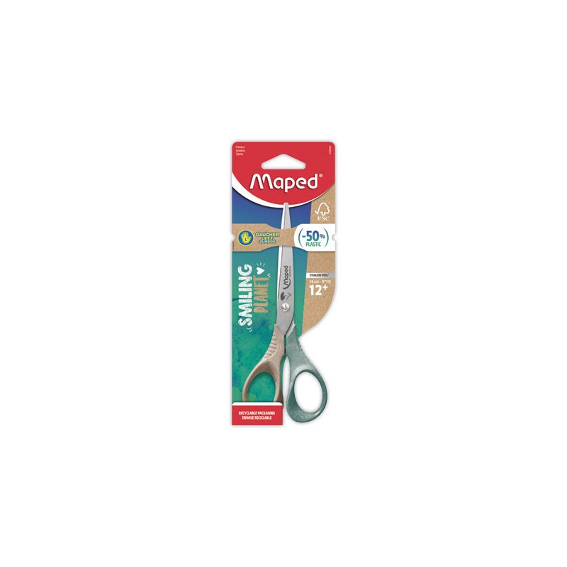 Ciseaux SHAPE GAUCHER 16cm SMILING PLANET, en bois FSC, en blister - Maped