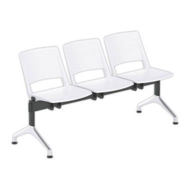 Poutre 3 places sièges blancs TOM structure noire pieds alu sans acc. - Shopdeschefs