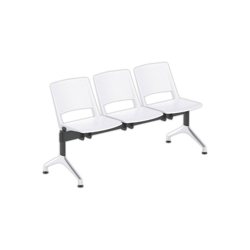 Poutre 3 places sièges blancs TOM structure noire pieds alu sans acc. - Shopdeschefs