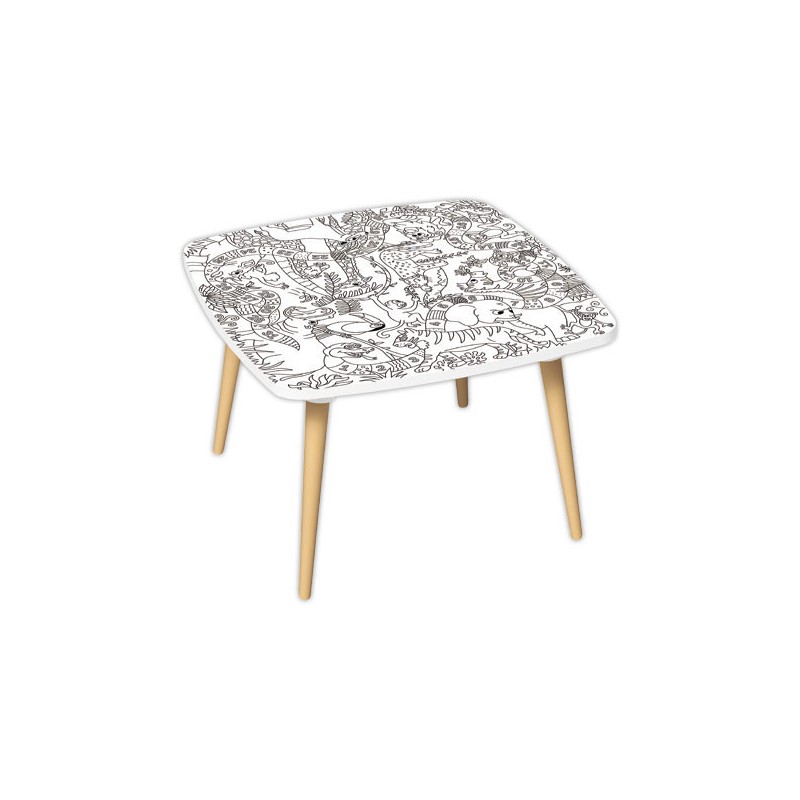 Table basse KIDS décor jungle gris blanc 60x60 montée - Paperflow