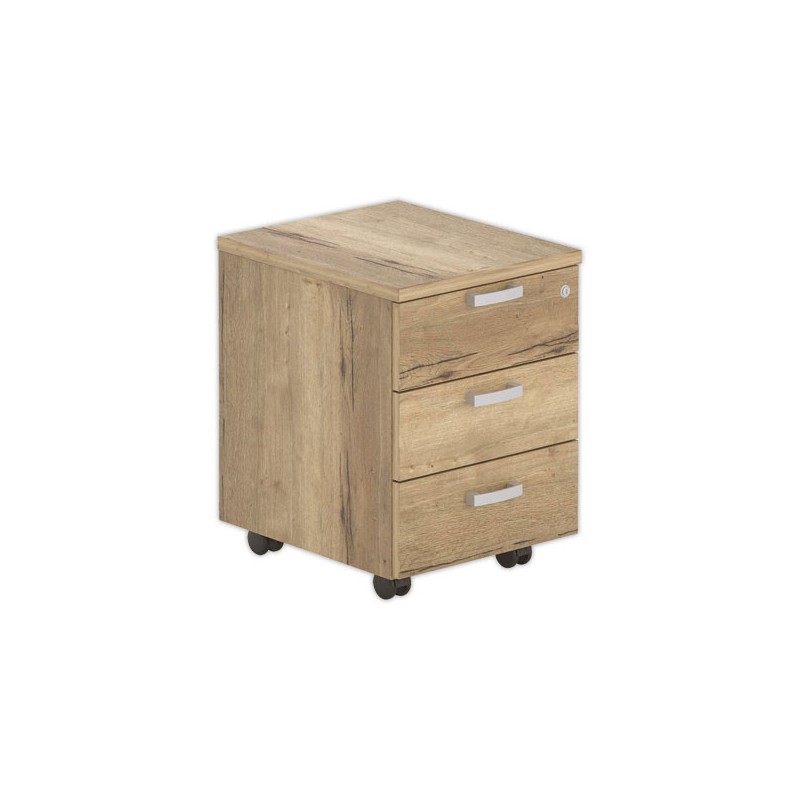 Caisson mobile mélaminé 3 tiroirs plumier Chêne veiné - Shopdeschefs
