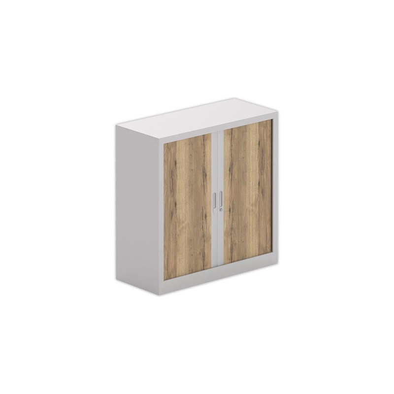 Armoire basse à rideaux métalliques 100 x100 alu / Chêne veiné - Shopdeschefs