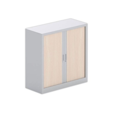 Armoire basse à rideaux métalliques 100 x100 alu /acacia clair - Shopdeschefs