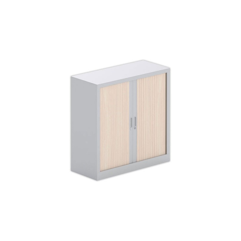 Armoire basse à rideaux métalliques 100 x100 alu /acacia clair - Shopdeschefs