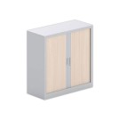 Armoire basse à rideaux métalliques 100 x100 alu /acacia clair - Shopdeschefs