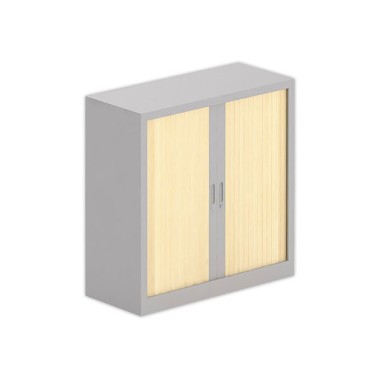 Armoire basse à rideaux métalliques 100 x100 alu / hêtre - Shopdeschefs