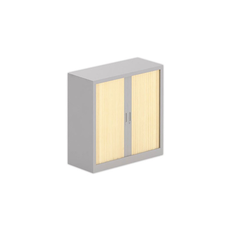 Armoire basse à rideaux métalliques 100 x100 alu / hêtre - Shopdeschefs