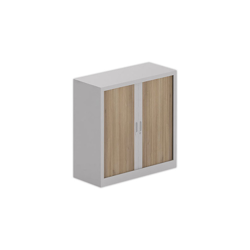 Armoire basse à rideaux métalliques 100 x100 alu / noyer - Shopdeschefs