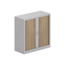 Armoire basse à rideaux métalliques 100 x100 alu / noyer - Shopdeschefs