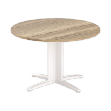 Table réunion ronde diam. 116cm chêne veiné/blanc - Shopdeschefs