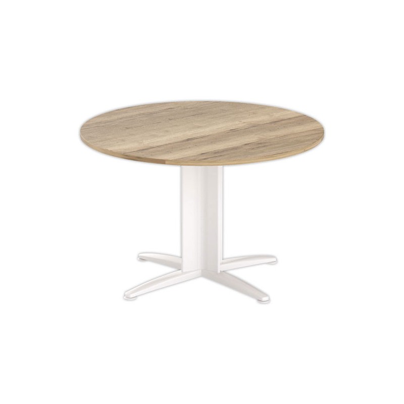 Table réunion ronde diam. 116cm chêne veiné/blanc - Shopdeschefs