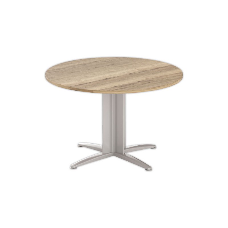 Table réunion ronde diam. 116 cm chêne veiné/aluminium - Shopdeschefs