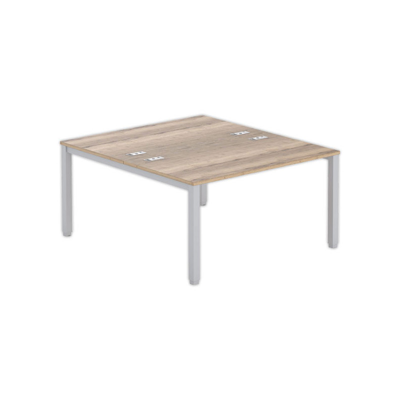 Bureau vis à vis 4 pieds 140 X 160 X 74 chêne veiné/alu - Fiducial Office Solutions