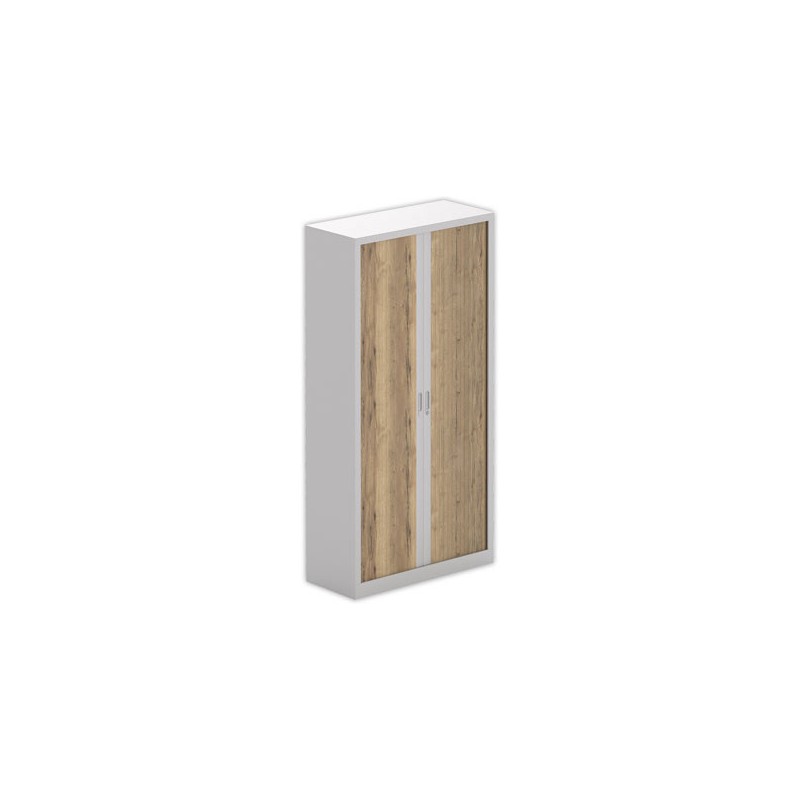 Armoire haute à rideaux métalliques 198x100 aluminium/Chêne veiné - Shopdeschefs