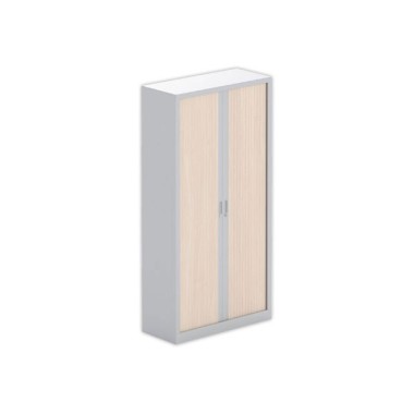 Armoire haute à rideaux métalliques 198x100 aluminium/acacia clair - Shopdeschefs