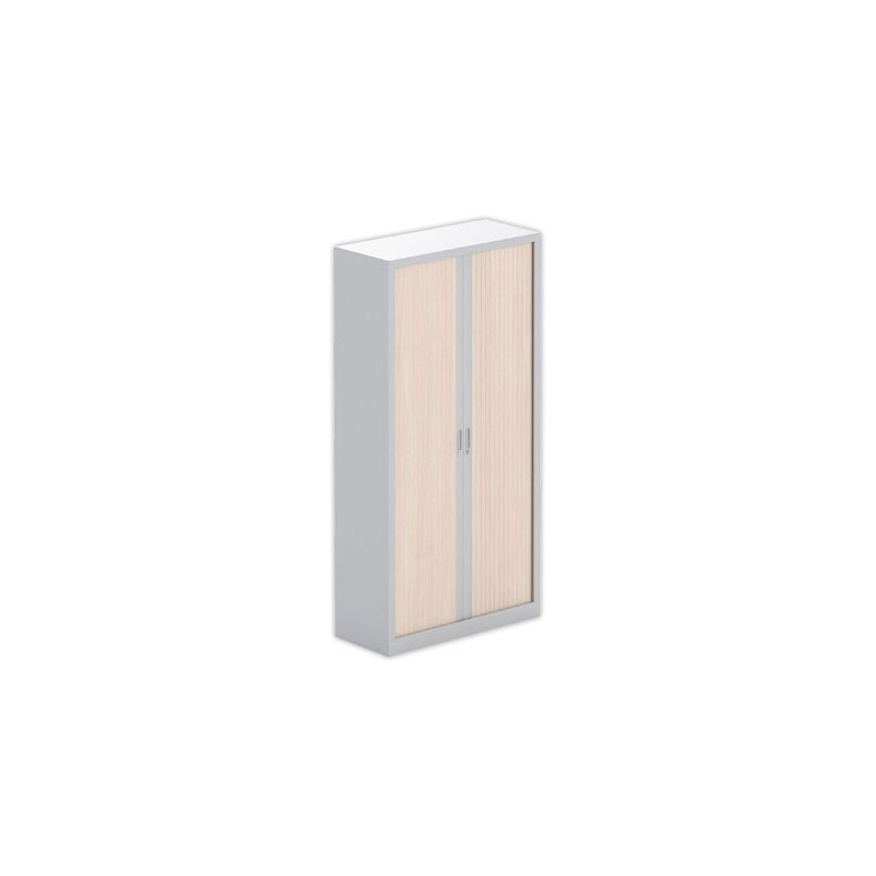 Armoire haute à rideaux métalliques 198x100 aluminium/acacia clair - Shopdeschefs