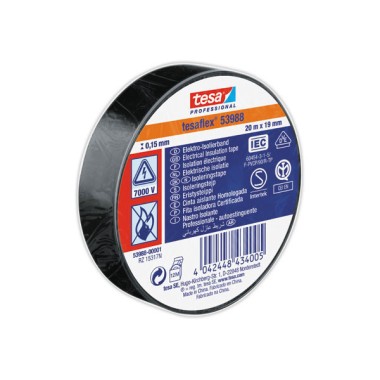 Ruban d'isolation PVC souple 20m X 19mm noir - Tesa