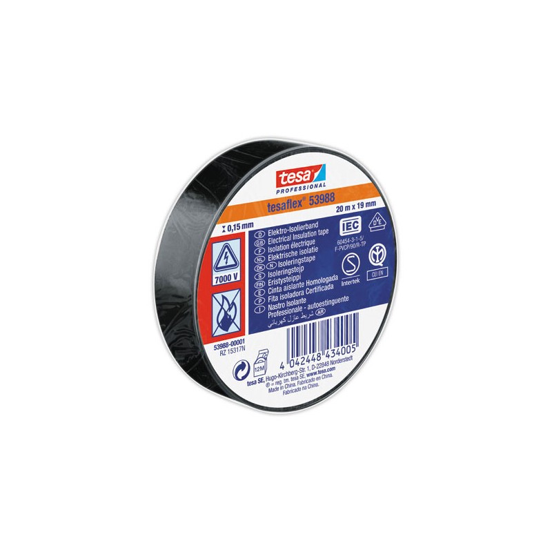 Ruban d'isolation PVC souple 20m X 19mm noir - Tesa