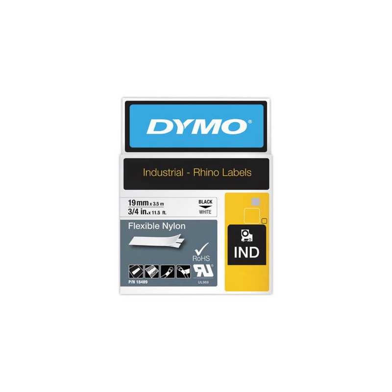 Ruban pour titreuse RHINO 19 mm nylon blanc impression noire - Dymo