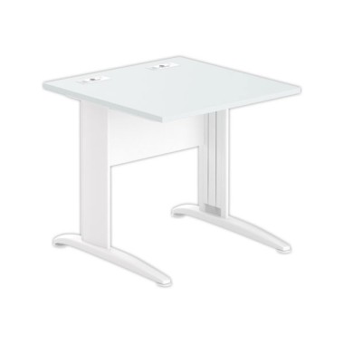 Table 80 x 80 gris - pieds blanc - Fiducial Office Solutions