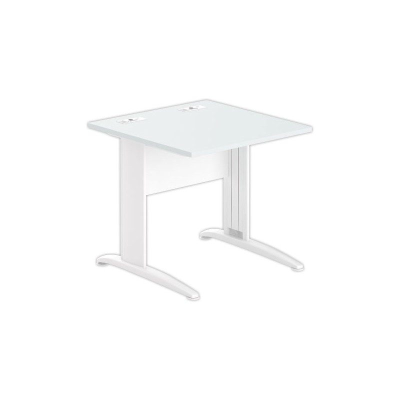 Table 80 x 80 gris - pieds blanc - Fiducial Office Solutions