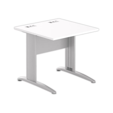Table 80 x 80 blanc - pieds aluminium - Fiducial Office Solutions