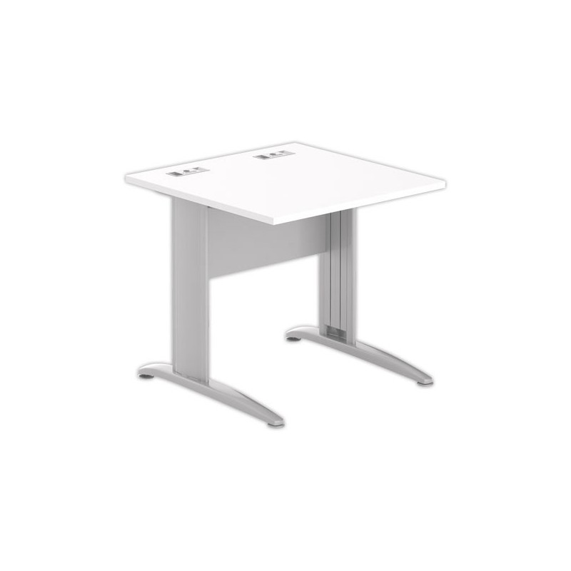 Table 80 x 80 blanc - pieds aluminium - Fiducial Office Solutions