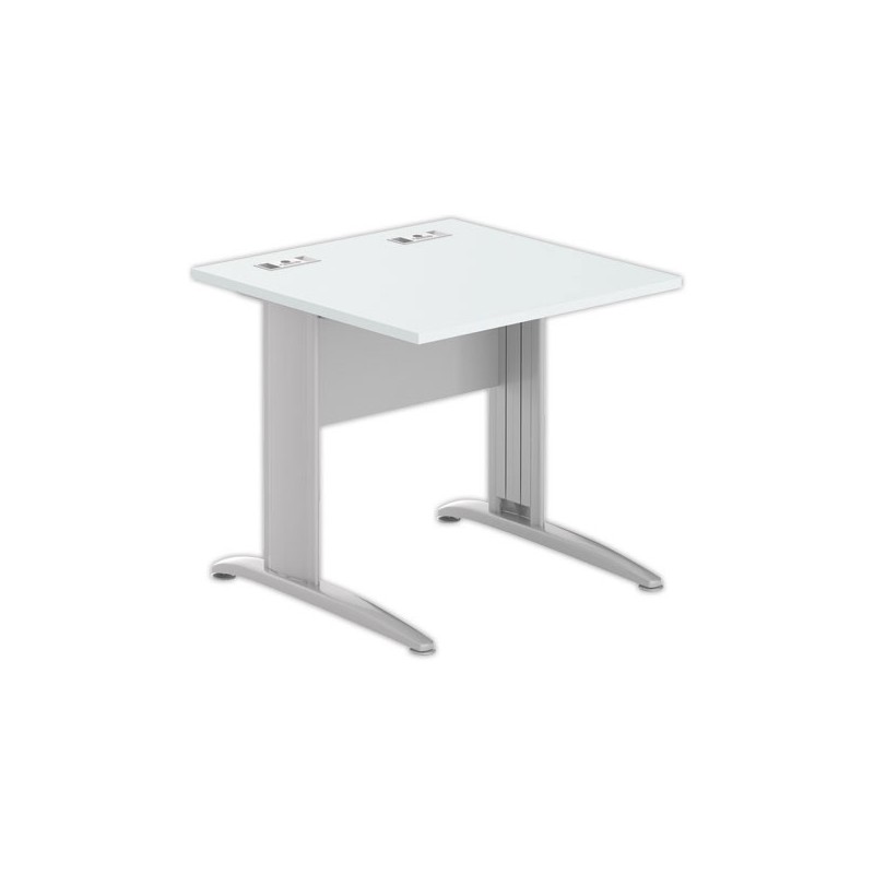 Table 80 x 80 gris - pieds aluminium - Fiducial Office Solutions