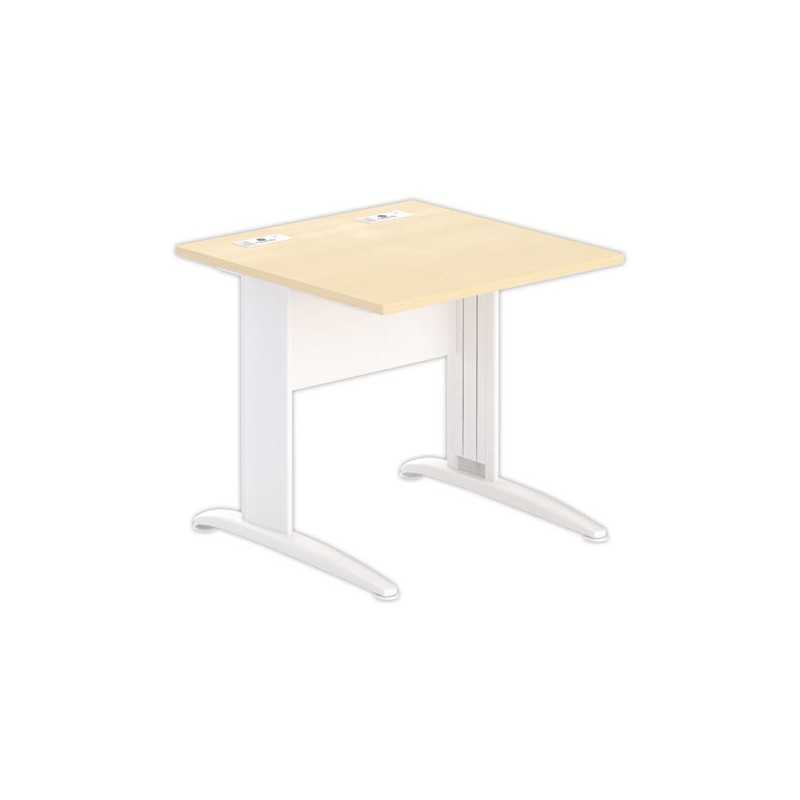 Table 80 x 80 acacia - pieds blanc - Fiducial Office Solutions