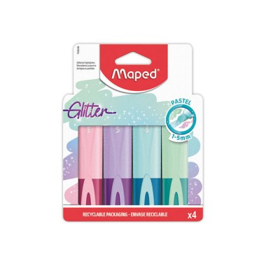 Surligneurs Glitter couleurs : vert, bleu, rose et violet x4 - Maped