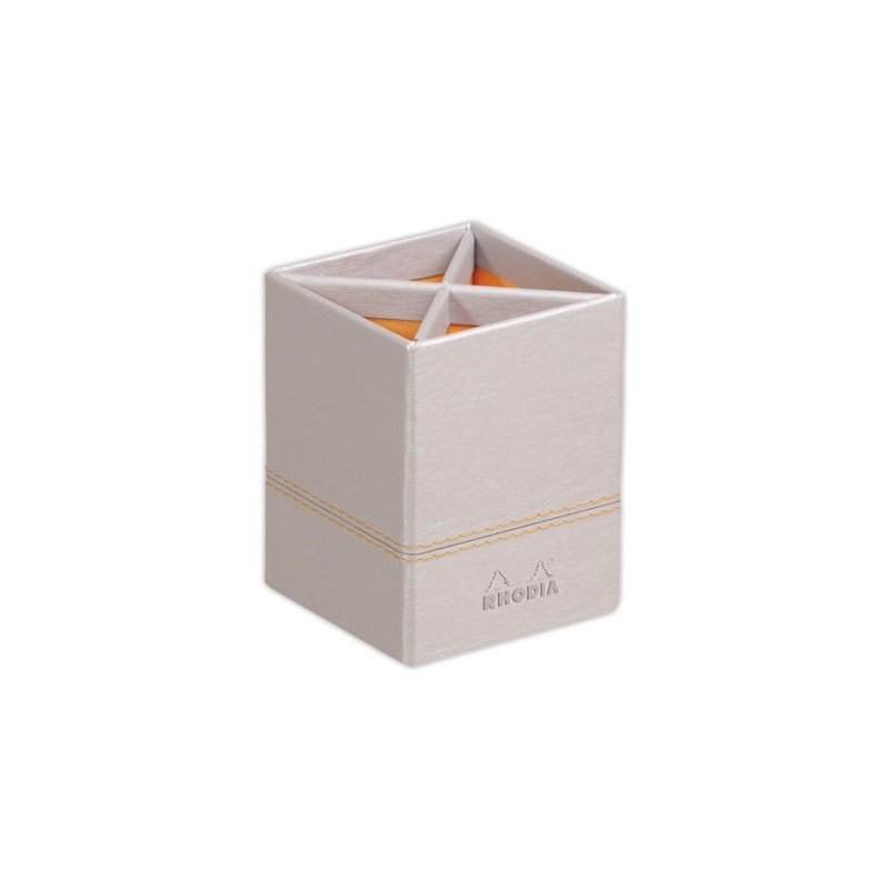 Pot à crayons Rhodia simil cuir italien 8 x 8 x 11 cm - Argent - Rhodia