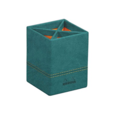 Pot à crayons Rhodia simil cuir italien 8 x 8 x 11 cm - Bleu pétrole - Rhodia