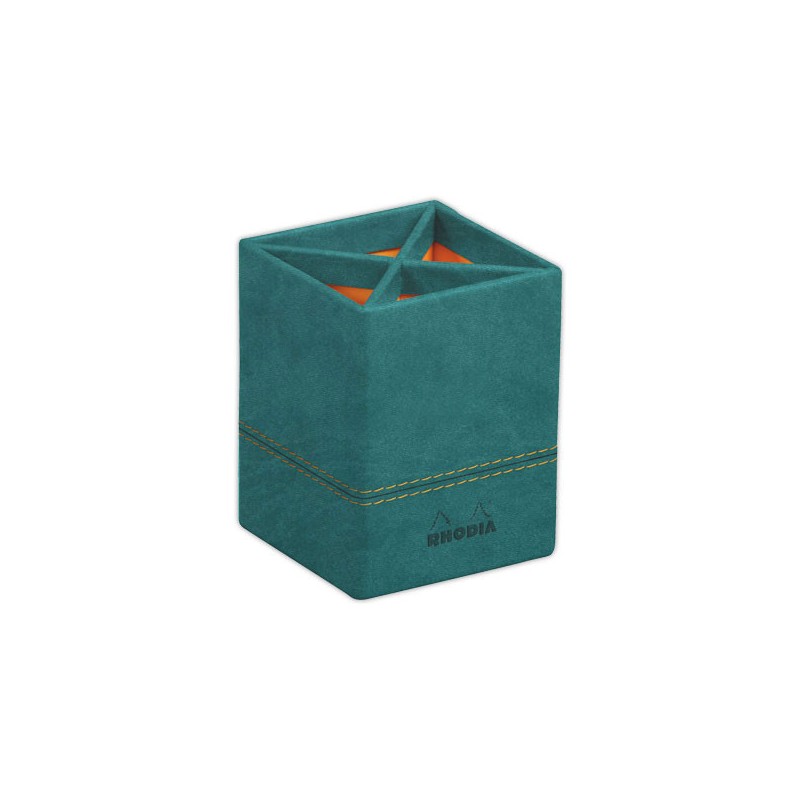 Pot à crayons Rhodia simil cuir italien 8 x 8 x 11 cm - Bleu pétrole - Rhodia