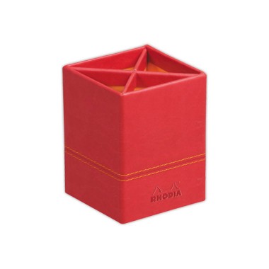 Pot à crayons Rhodia simil cuir italien 8 x 8 x 11 cm - Rouge - Rhodia