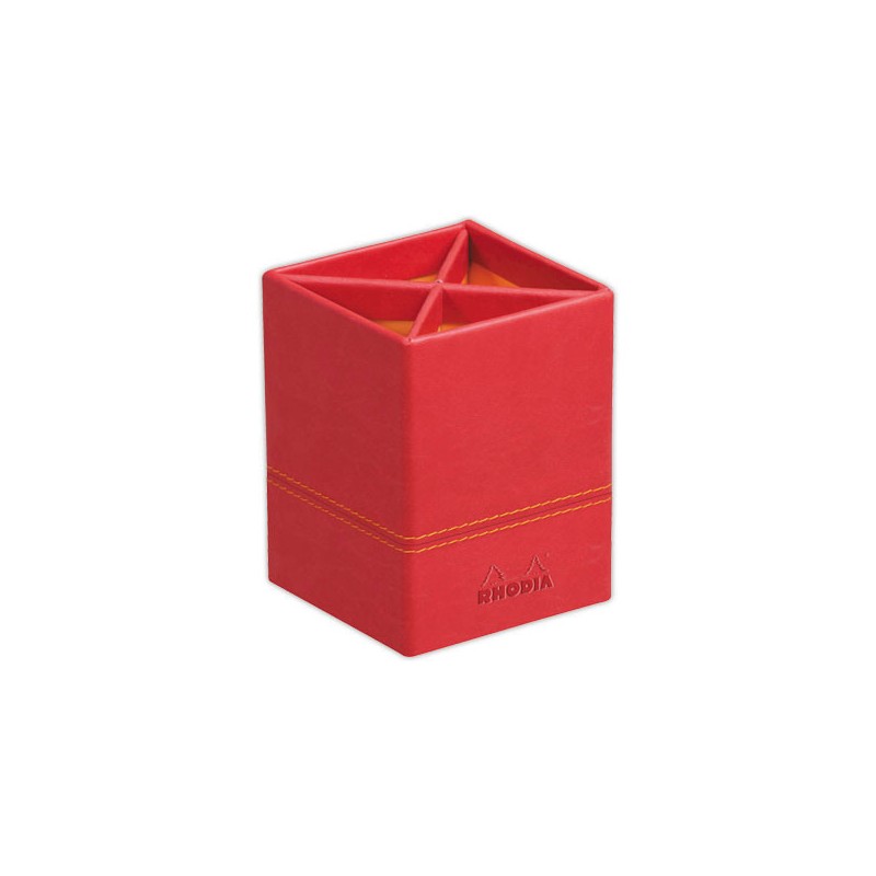Pot à crayons Rhodia simil cuir italien 8 x 8 x 11 cm - Rouge - Rhodia