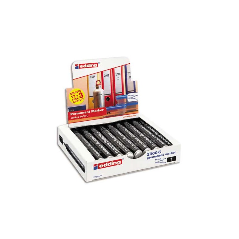 Marqueurs Edding 2000 (17 + 3 gratuits) Noir x20 - Edding