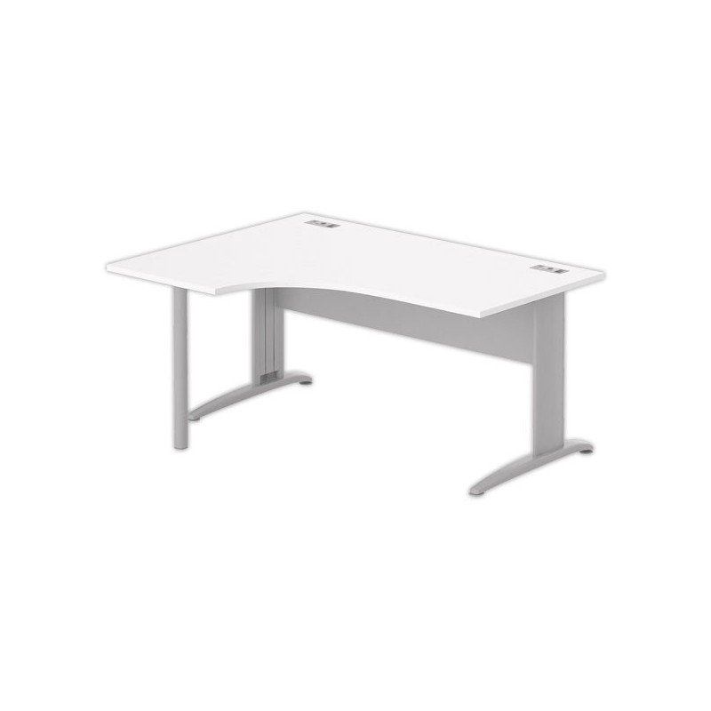 Bureau BUENOS AIRES compact retour à gauche blanc/alu, L160 - Fiducial Office Solutions