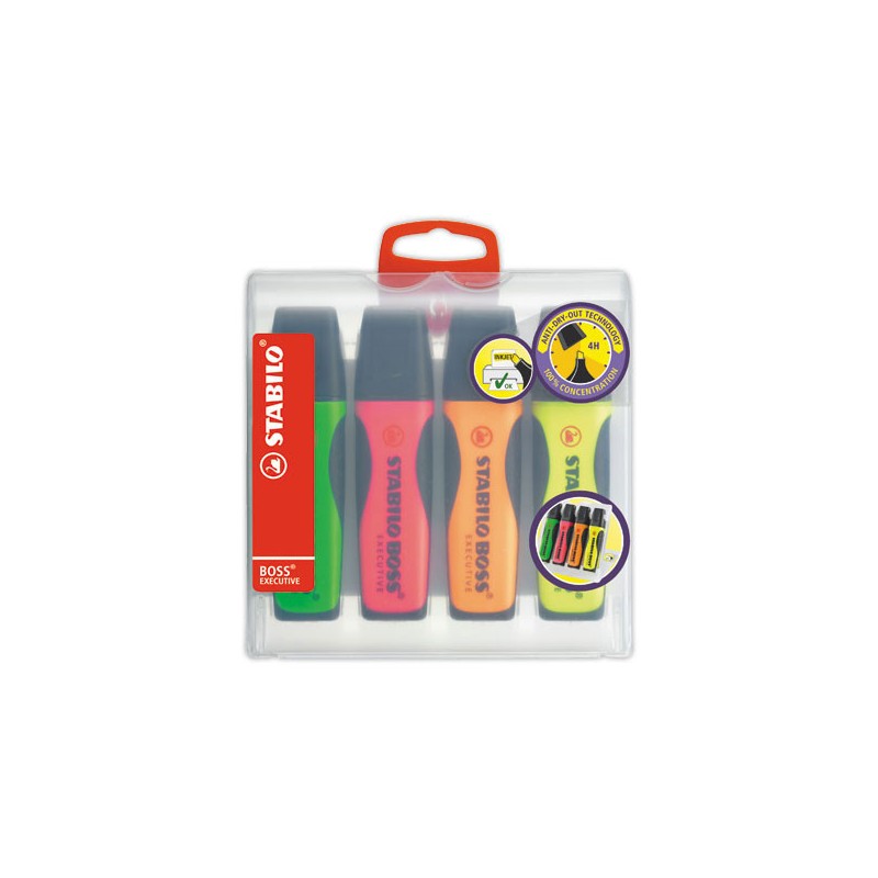 Surligneurs STABILO Boss Executive avec grip x4 - Stabilo