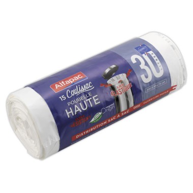 Sacs poubelle à liens élastiques - 30 litres x15 - Alfapac