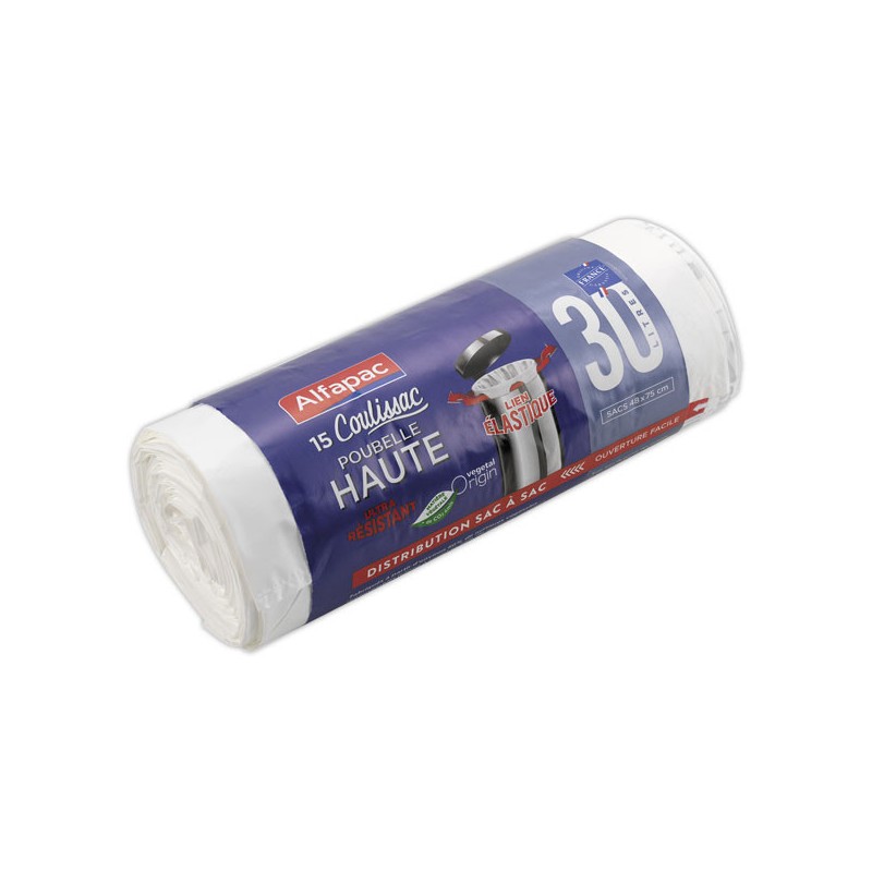 Sacs poubelle à liens élastiques - 30 litres x15 - Alfapac