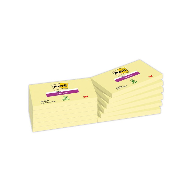 Notes repositionnables Super sticky 76x127 mm, jaune pastel x12 - Post-It Super Sticky