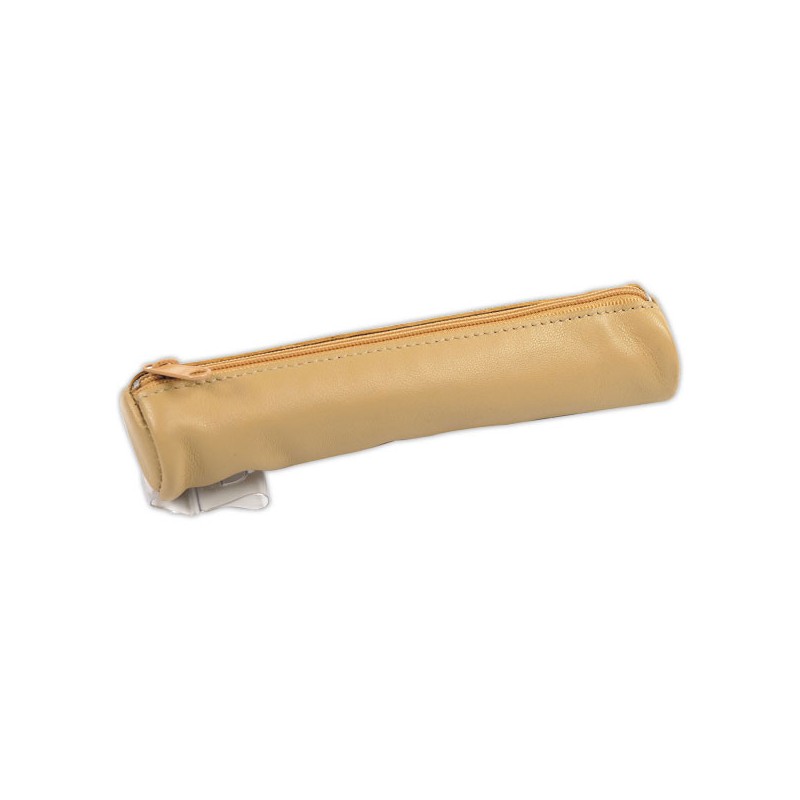 Trousse ronde mini en cuir camel Havane - Quo Vadis